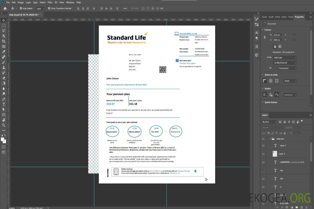Royaume-Uni Standard Life justificatif de domicile relevé de pension au format Excel et PDF (.xls et .pdf) template